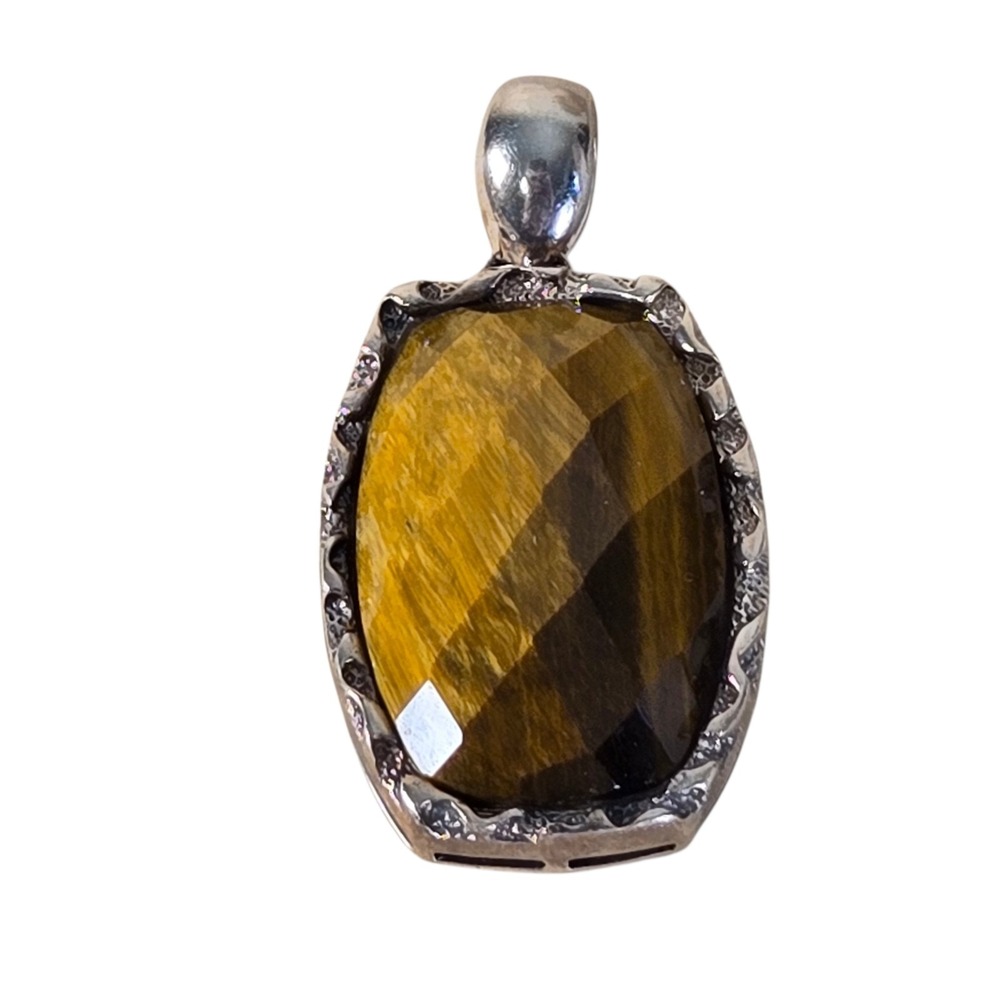 Large Faceted Checkerboard Tiger's Eye Pendant Statement Gemstone Whitney Kelly